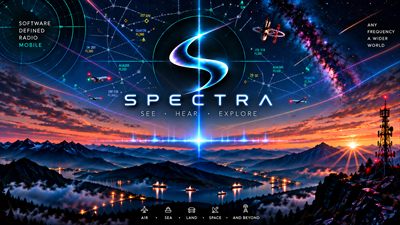 SPECTRA splash artwork with its radar-inspired mark, aircraft and a twilight mountain landscape